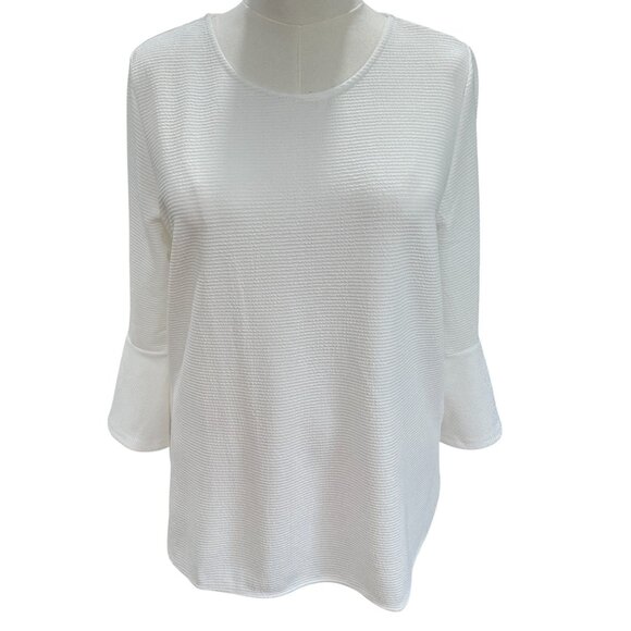 Papillon White Textured Bell Sleeve Blouse Womens SZ M Tunic Top Work Casual NWT - Picture 6 of 9